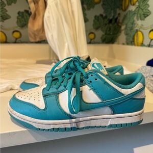 Girls Nike Dunk Low Teal Blue and White Sneakers size 6